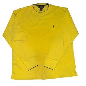 Polo Ralph Lauren Mens XL Yellow Waffle Knit Thermal Long Sleeve Shirt Navy Pony